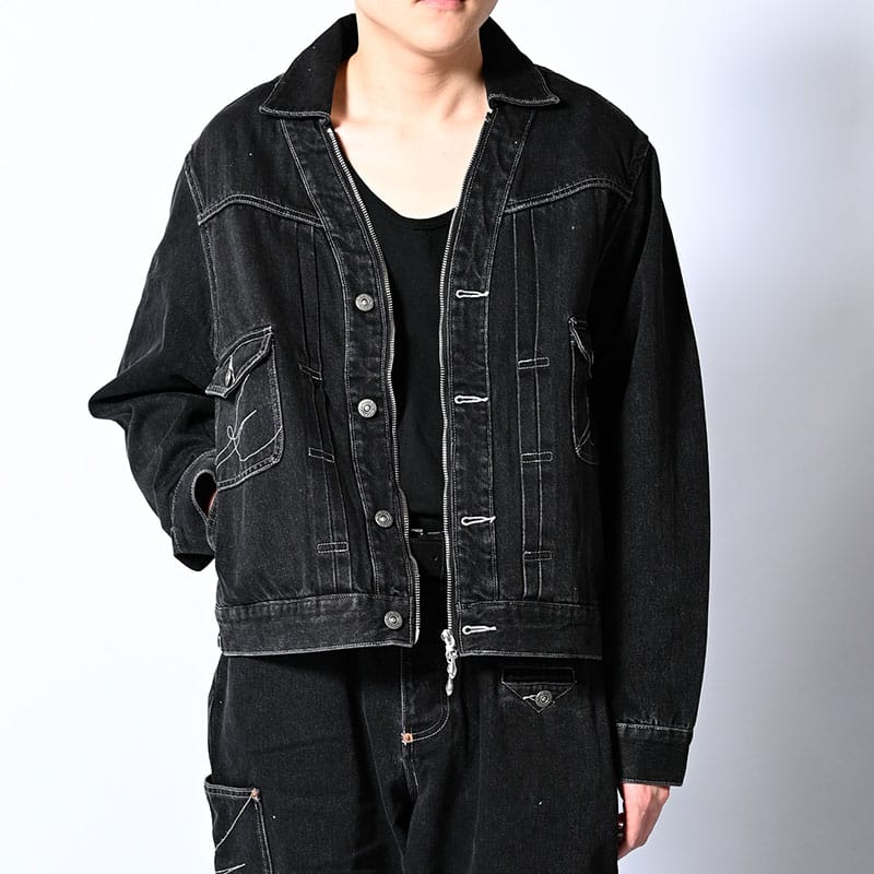 KOOI  CARDIGAN ZIP DENIM JACKET W.BLACK 1