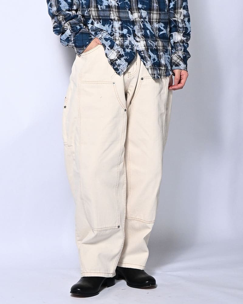 HIGH-GATE  HALF DOUBLE KNEE BAGGY DENIM OFF WHITE 1