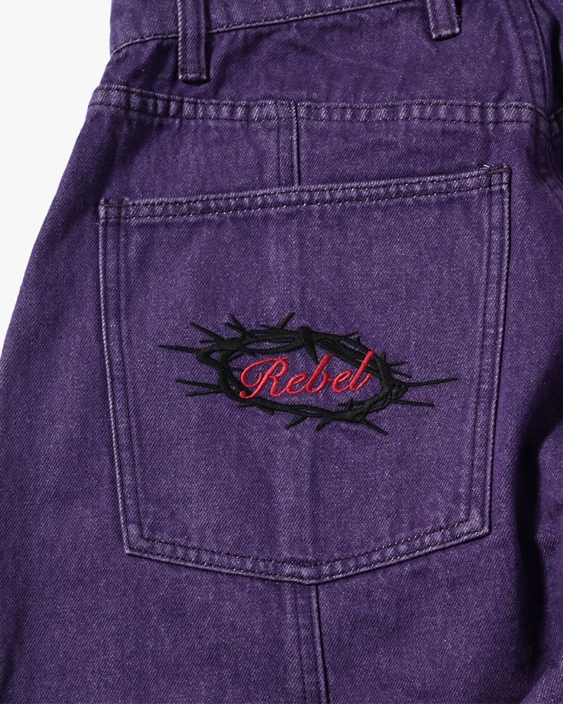 HIGH-GATE  HALF DOUBLE KNEE BAGGY DENIM PURPLE 1