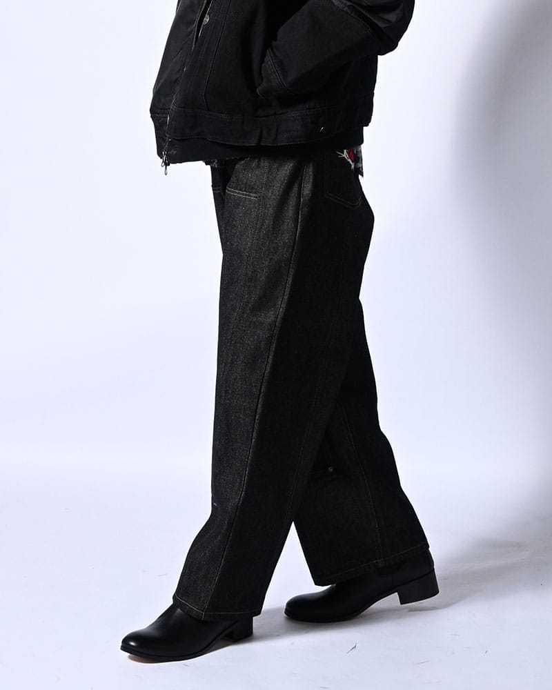 HIGH-GATE  HALF DOUBLE KNEE BAGGY DENIM BLACK 1