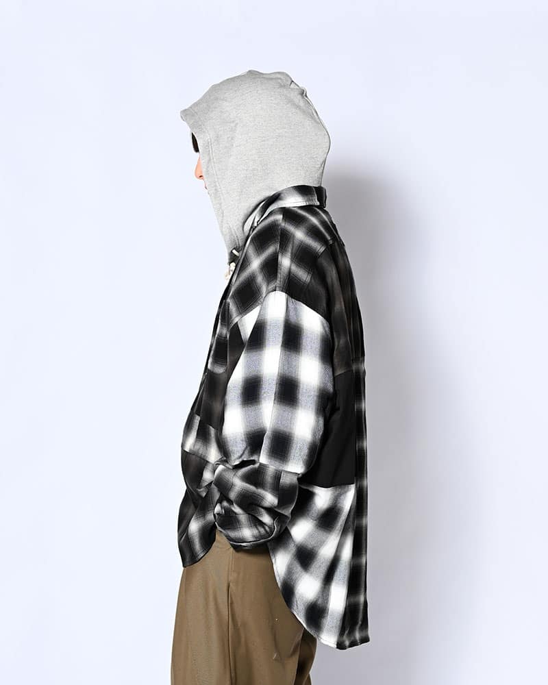 NODZOKU×KOOI  PATCHWORK OVER SHIRT -OMBRE CHECK- OMBRE CHECK FREE