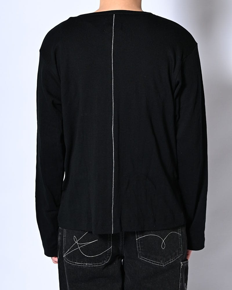 Robert P. Miller×KOOI  STITCH PANEL RIBBED CARDIGAN -BLACK- BLACK 1