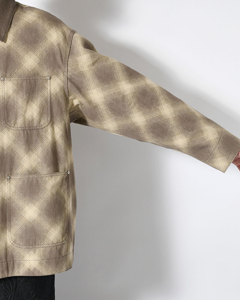 SEVEN BY SEVEN  OMBRE CHECK MICHIGAN CHORE COAT -Discharge printing- -GRAY- GRAY S