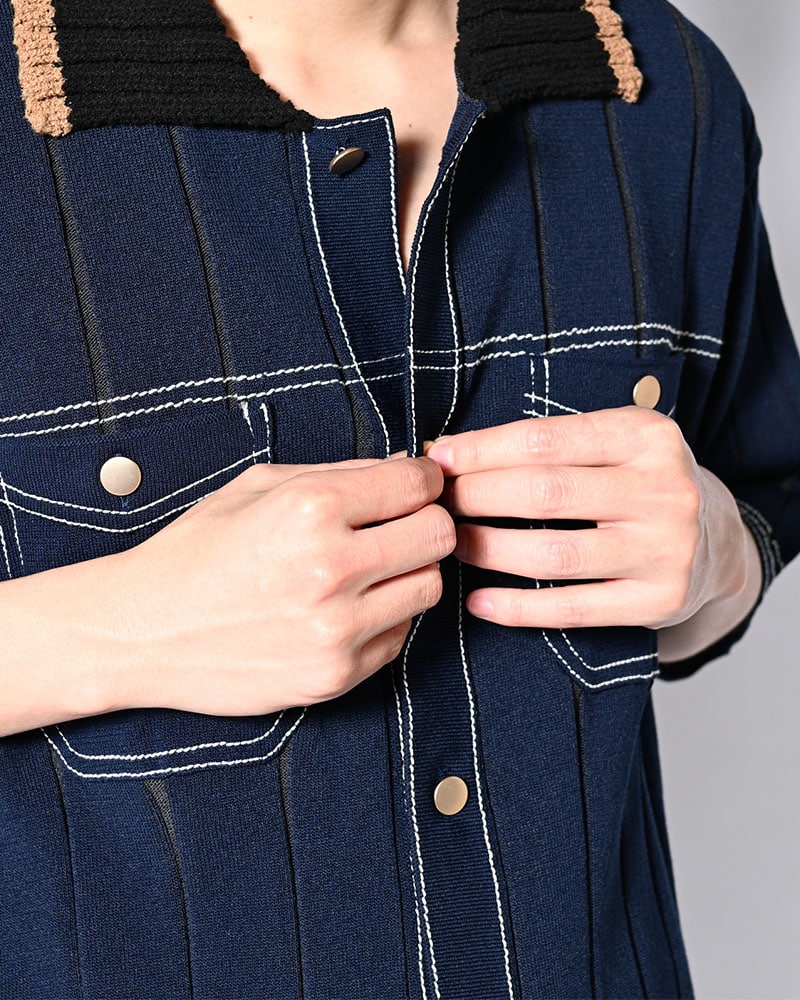 KOOI  CLASSIC RIB KNIT SHIRT -NAVY- NAVY 1