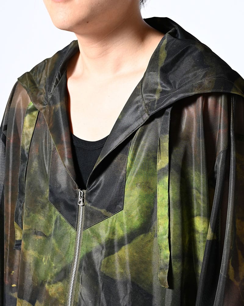 KOOI  NATURE PRINT SHEER ZIP HOODIE -KHAKI- KHAKI 1