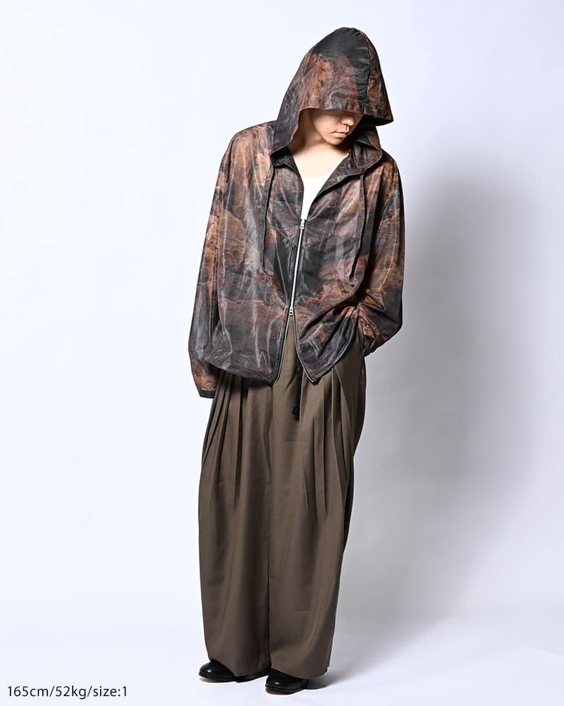 KOOI  NATURE PRINT SHEER ZIP HOODIE -SAND- SAND 1