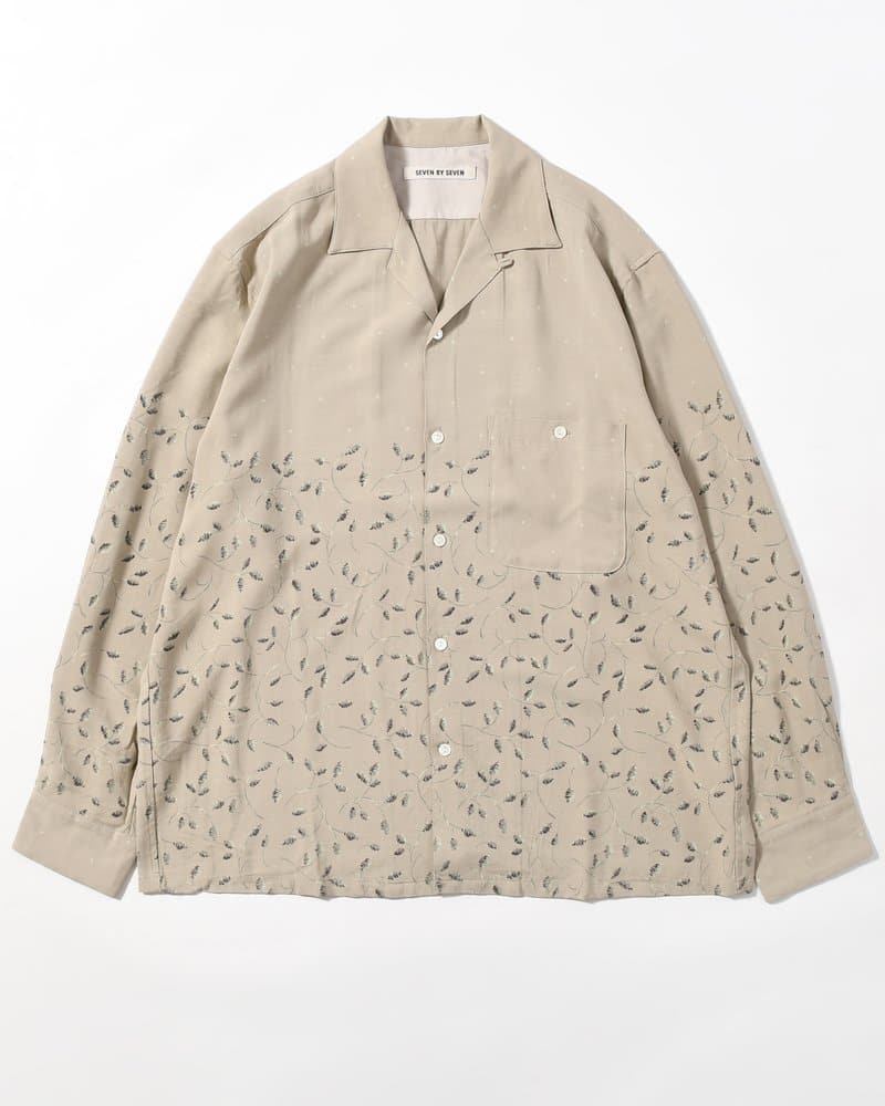 SEVEN BY SEVEN  OPEN COLLAR SHIRTS -Botanical print -GRAY KHAKI- GRAY KHAKI S