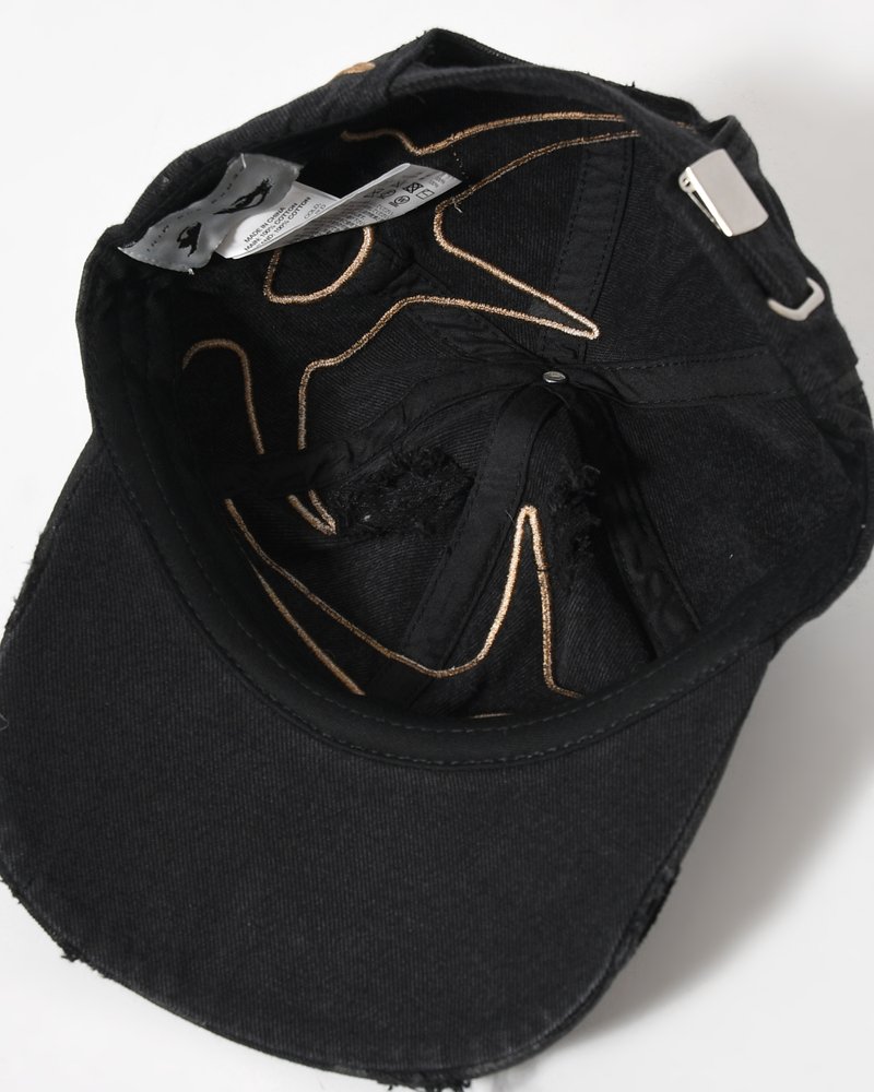 Perks And Mini  DISTRESSED URCHIN TAG BASEBALL CAP -BLACK WASH- BLACK WASH ONE SIZE