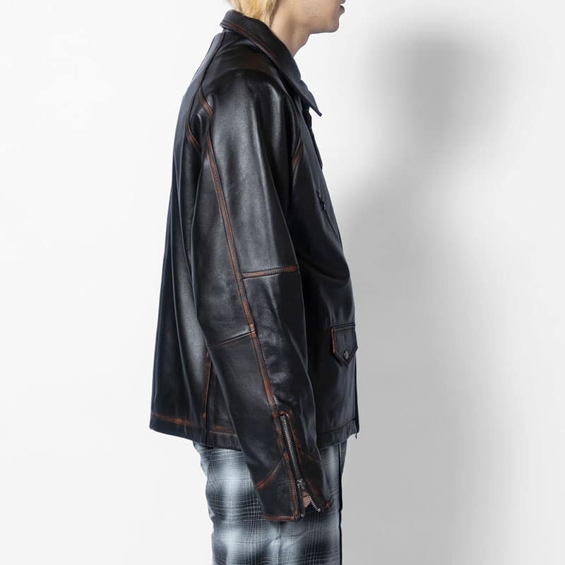 KOOI  D POCKET AGING LEATHER JACKET -BLACK- BLACK 1