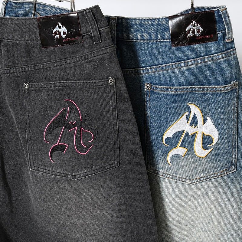 ANTIMID  EYELET BAGGY DENIM BLACK S