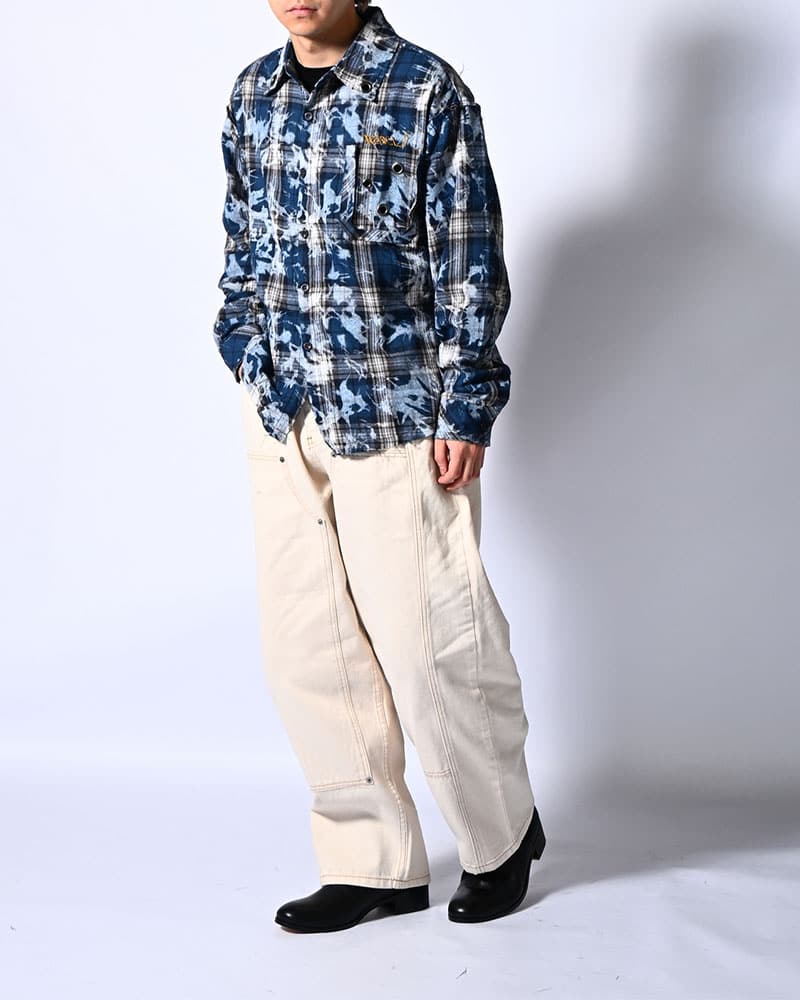 HIGH-GATE  HALF DOUBLE KNEE BAGGY DENIM OFF WHITE 1