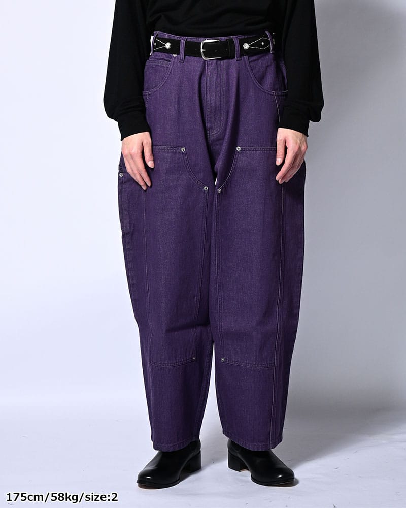HIGH-GATE  HALF DOUBLE KNEE BAGGY DENIM PURPLE 1