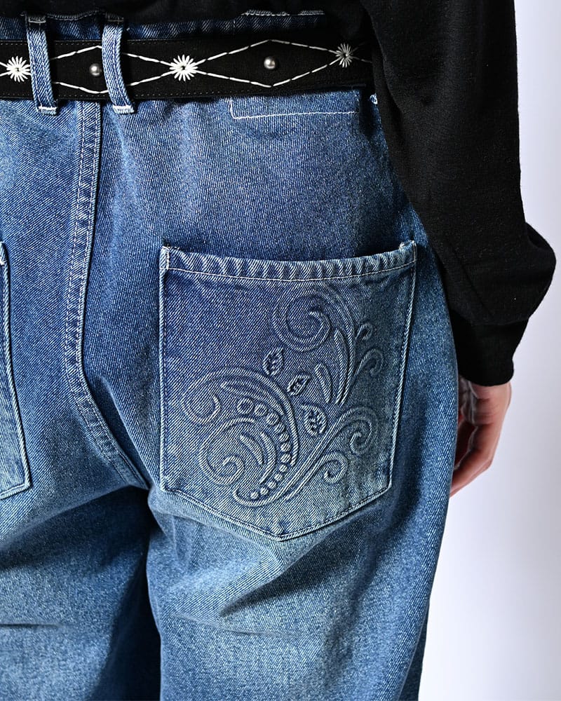 KOOI  EMBOSS DENIM PANTS -W.INDIGO- W.INDIGO 1