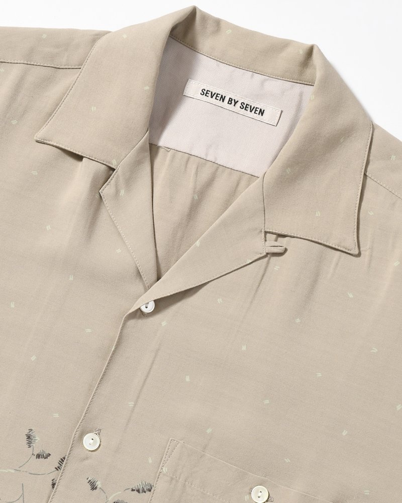 SEVEN BY SEVEN  OPEN COLLAR SHIRTS -Botanical print -GRAY KHAKI- GRAY KHAKI S