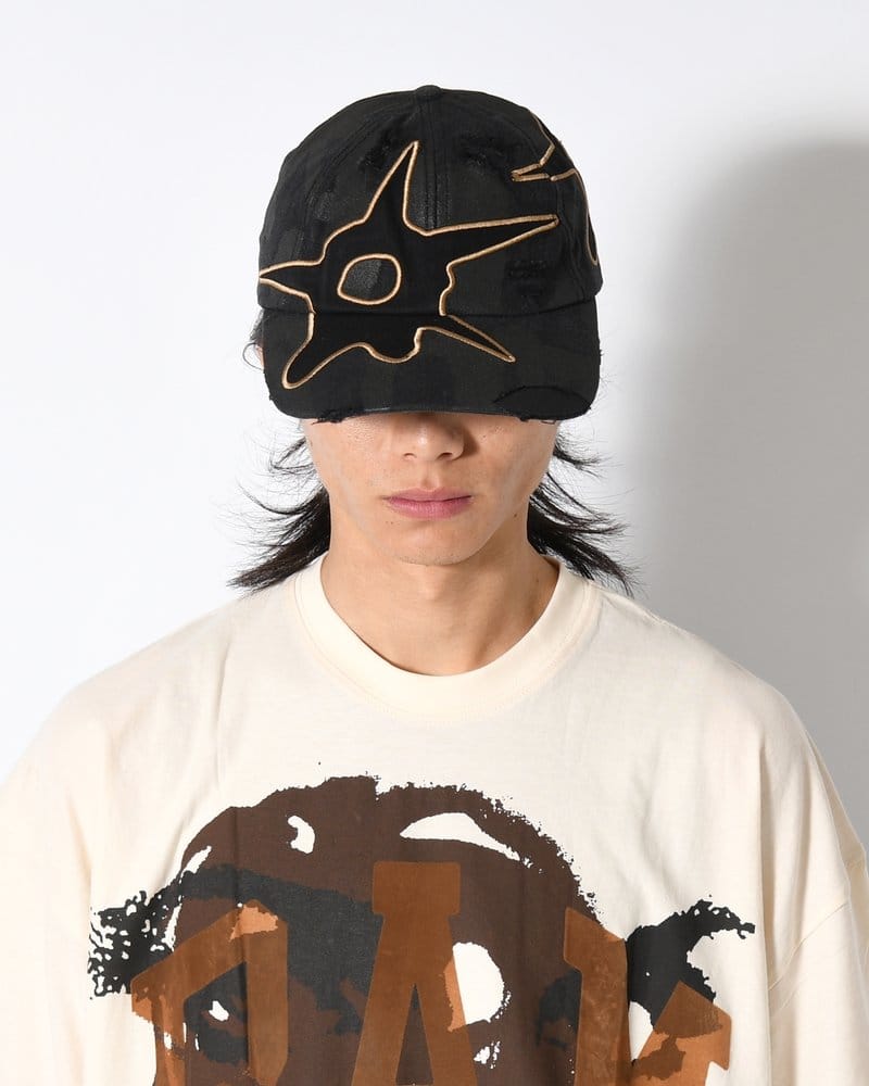 Perks And Mini  DISTRESSED URCHIN TAG BASEBALL CAP -BLACK WASH- BLACK WASH ONE SIZE