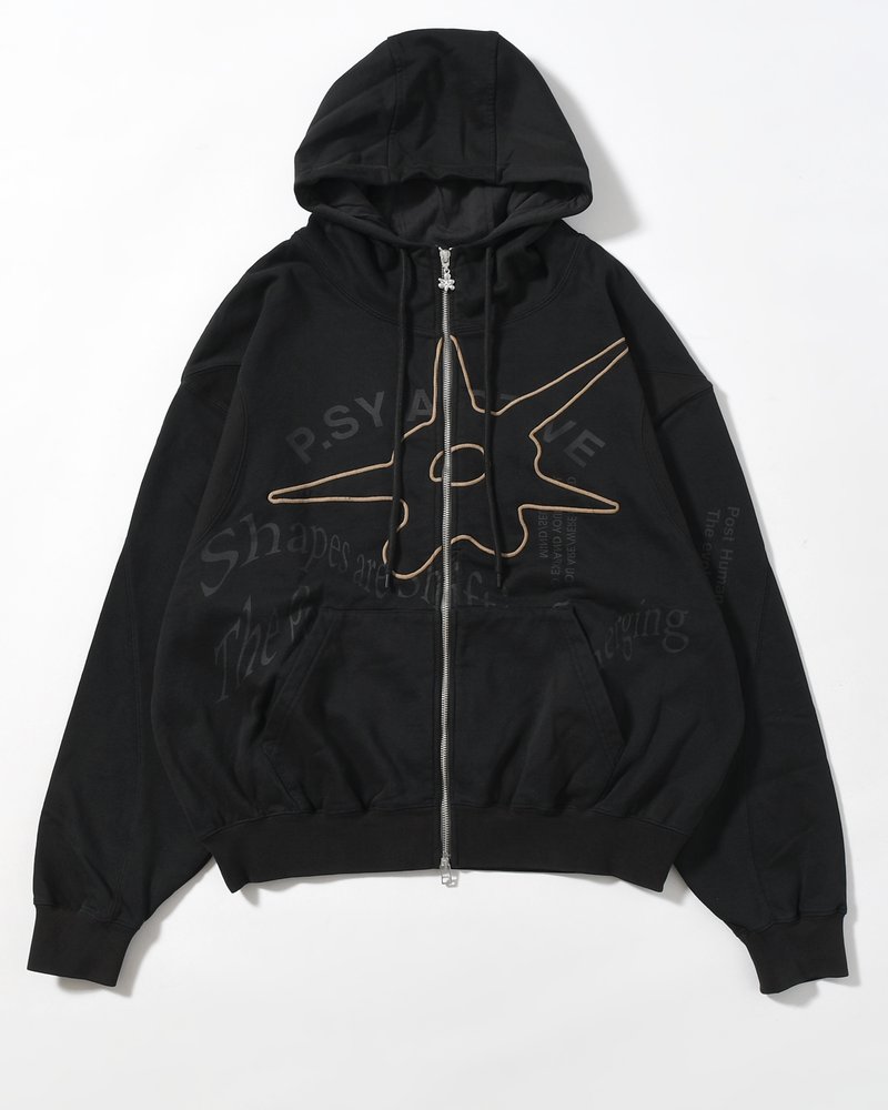 Perks And Mini  SHAPE SHIFT HOODED ZIP THRU SWEAT -BLACK WASH- BLACK WASH M