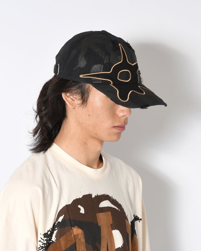 Perks And Mini  DISTRESSED URCHIN TAG BASEBALL CAP -BLACK WASH- BLACK WASH ONE SIZE