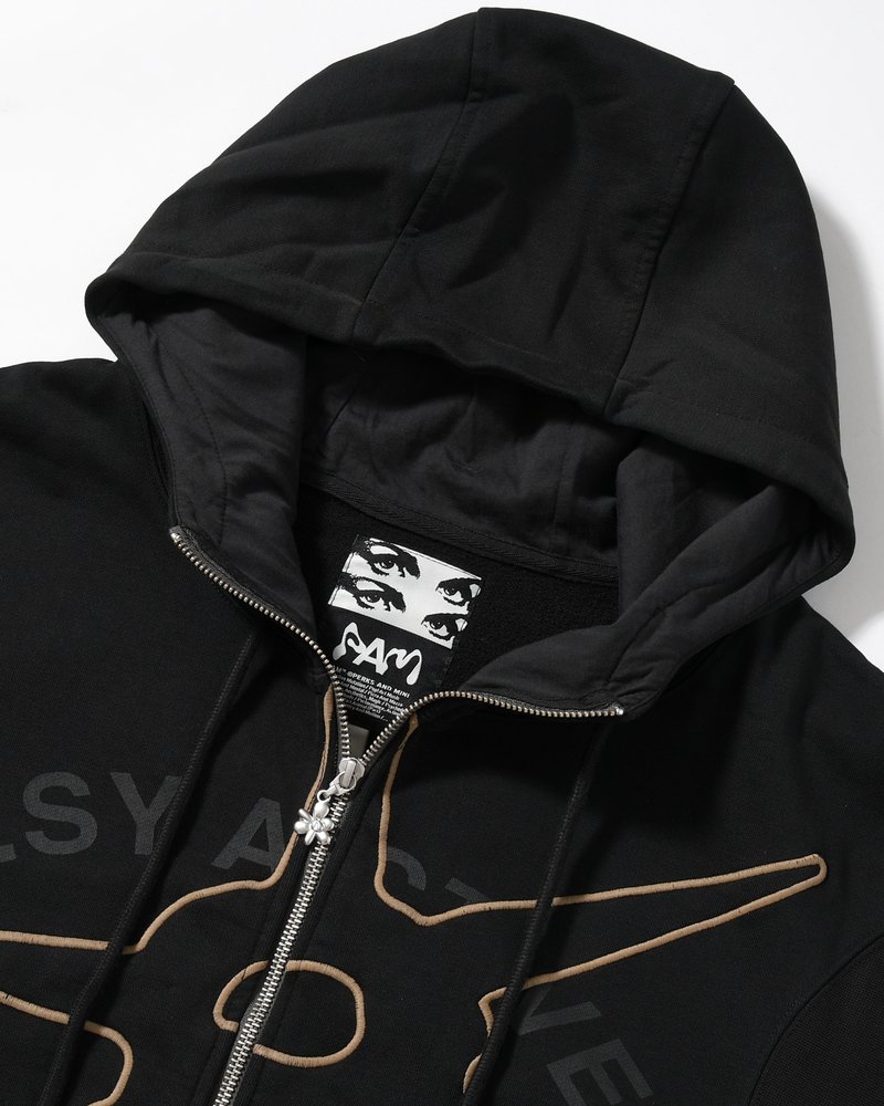 Perks And Mini  SHAPE SHIFT HOODED ZIP THRU SWEAT -BLACK WASH- BLACK WASH M