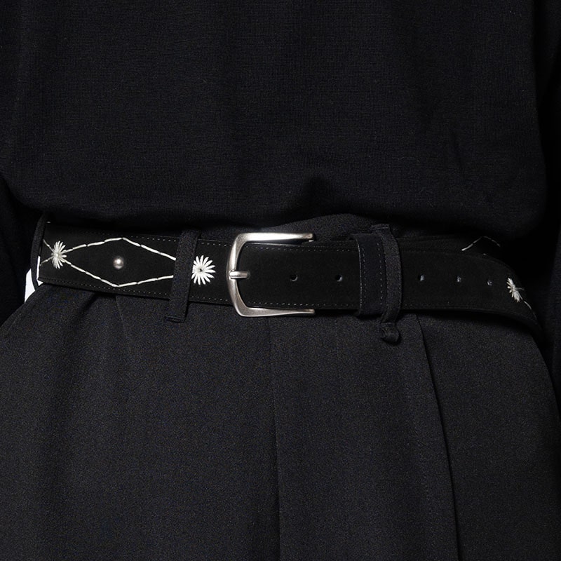 KOOI  STITCH WORK SUEDE BELT BLACK ONE SIZE