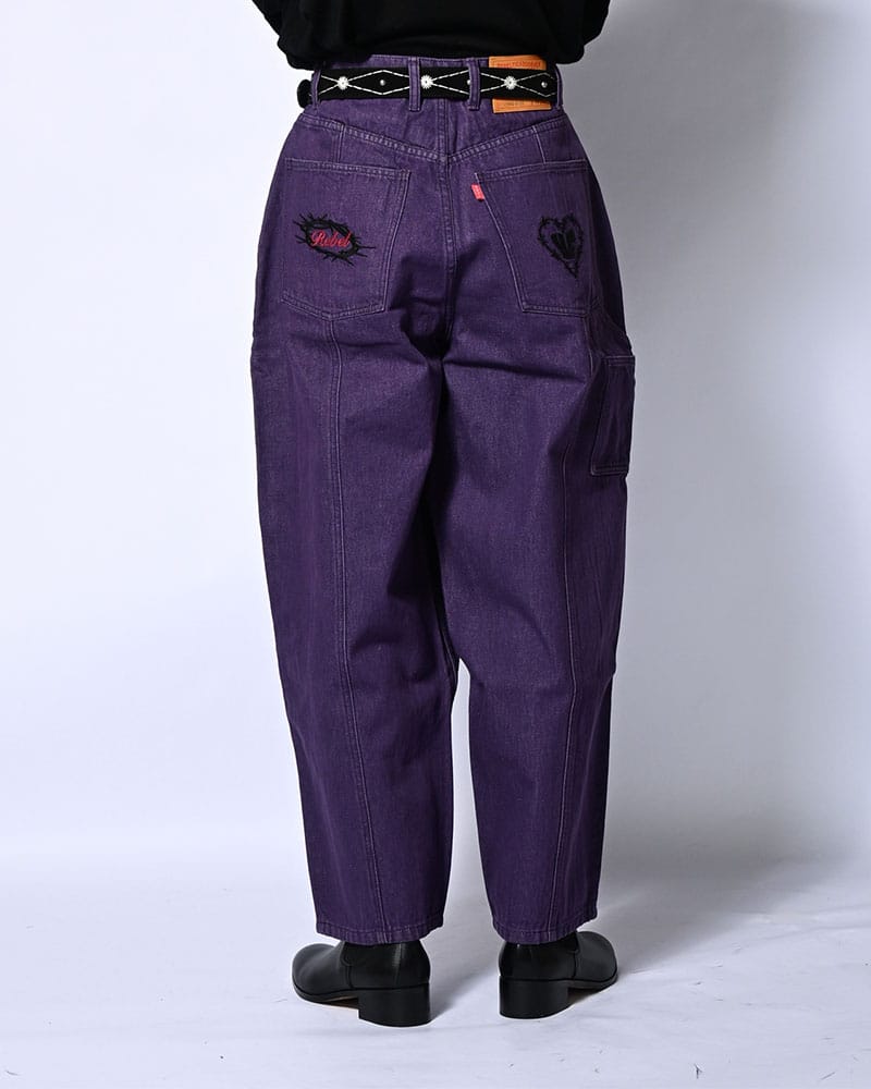 HIGH-GATE  HALF DOUBLE KNEE BAGGY DENIM PURPLE 1
