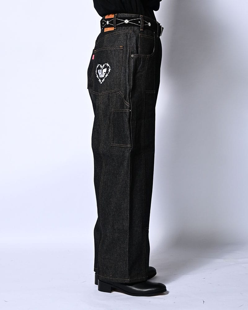 HIGH-GATE  HALF DOUBLE KNEE BAGGY DENIM BLACK 1
