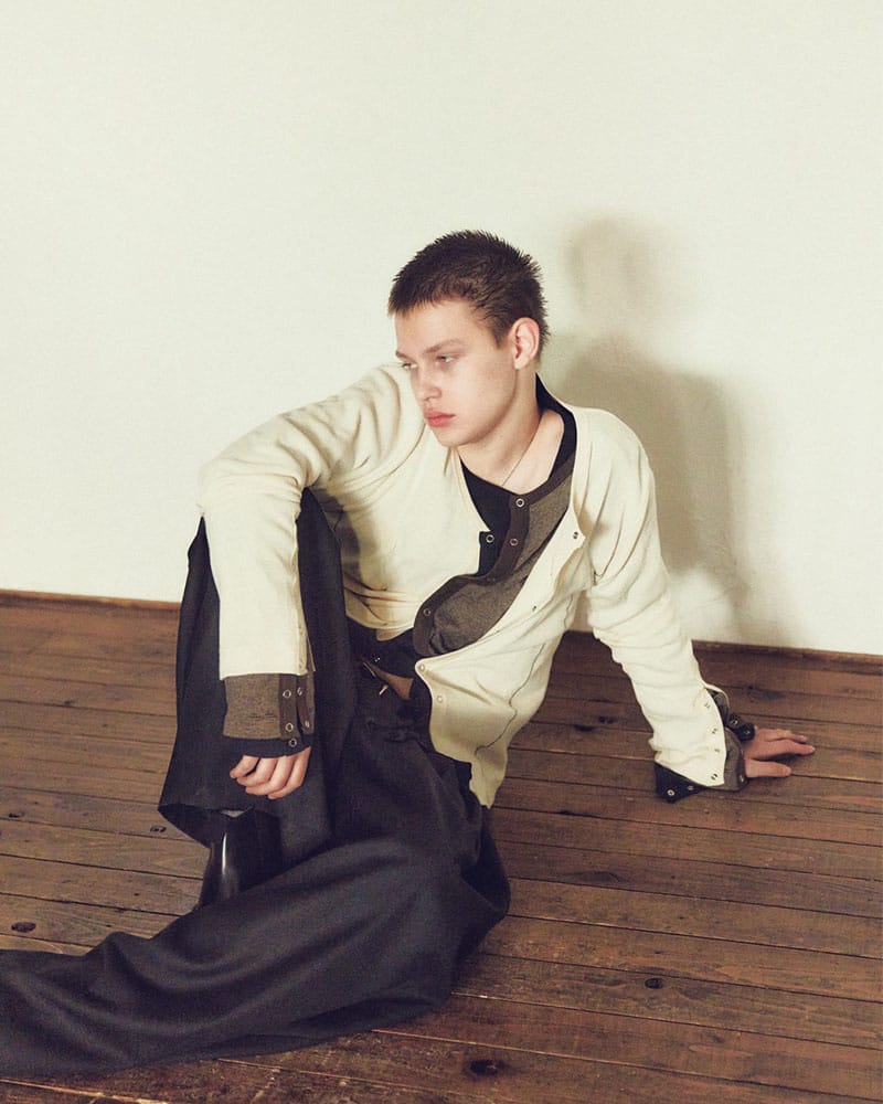 Robert P. Miller×KOOI  STITCH PANEL RIBBED CARDIGAN -IVORY- IVORY 1