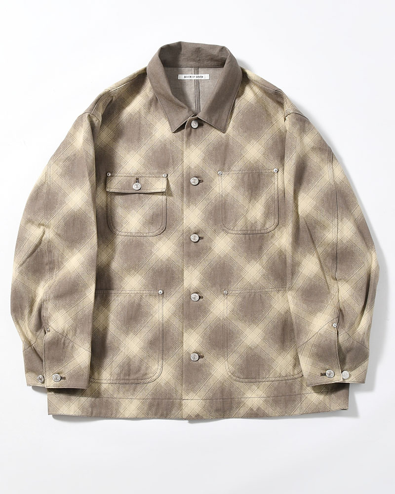 SEVEN BY SEVEN  OMBRE CHECK MICHIGAN CHORE COAT -Discharge printing- -GRAY- GRAY S