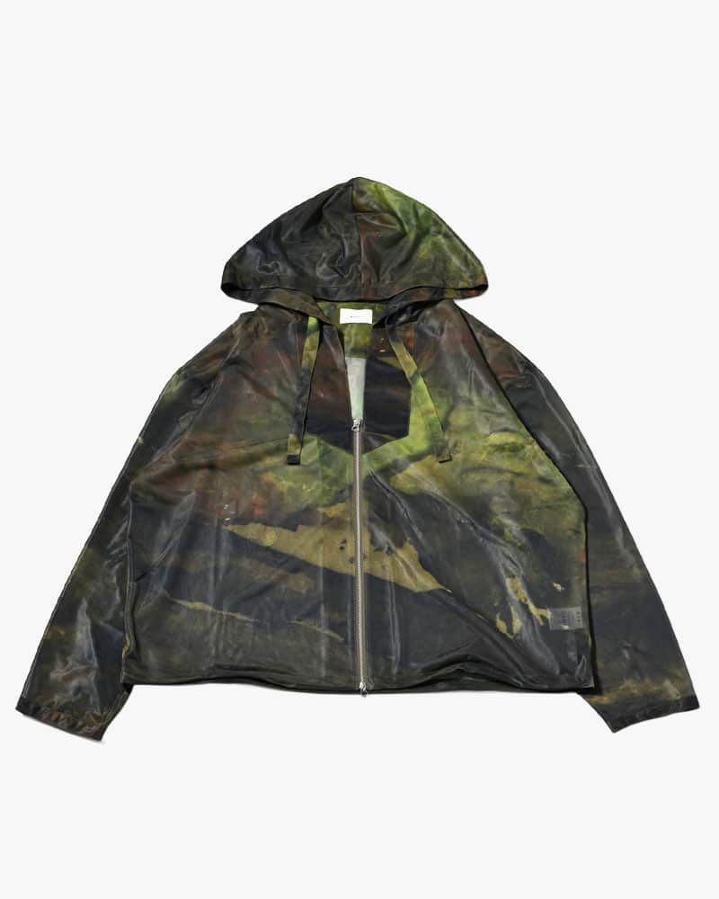 KOOI  NATURE PRINT SHEER ZIP HOODIE -KHAKI- KHAKI 1