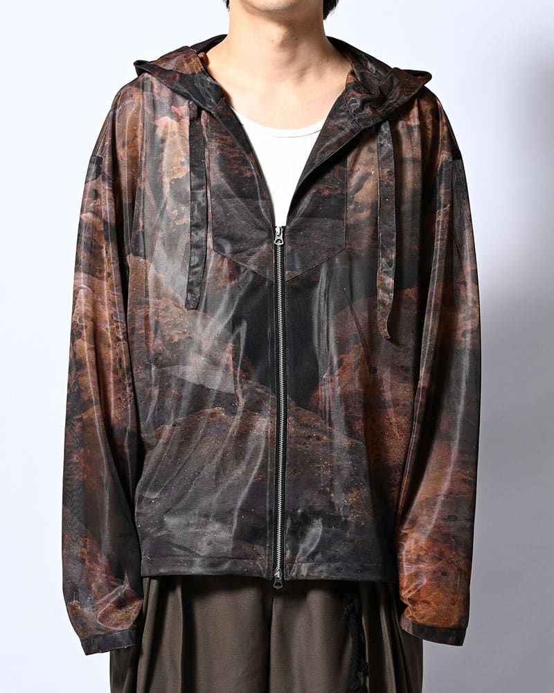 KOOI  NATURE PRINT SHEER ZIP HOODIE -SAND- SAND 1