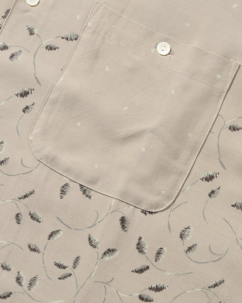 SEVEN BY SEVEN  OPEN COLLAR SHIRTS -Botanical print -GRAY KHAKI- GRAY KHAKI S