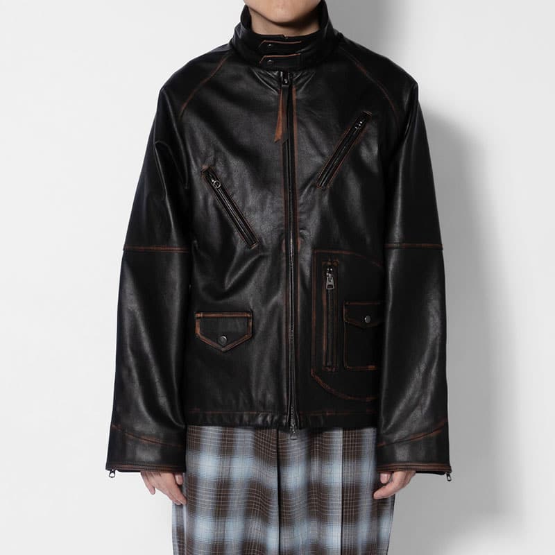 KOOI  D POCKET AGING LEATHER JACKET -BLACK- BLACK 1