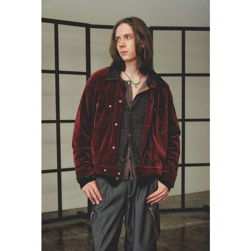 KOOI  VELVETEEN MINIMAL JACKET RED 1