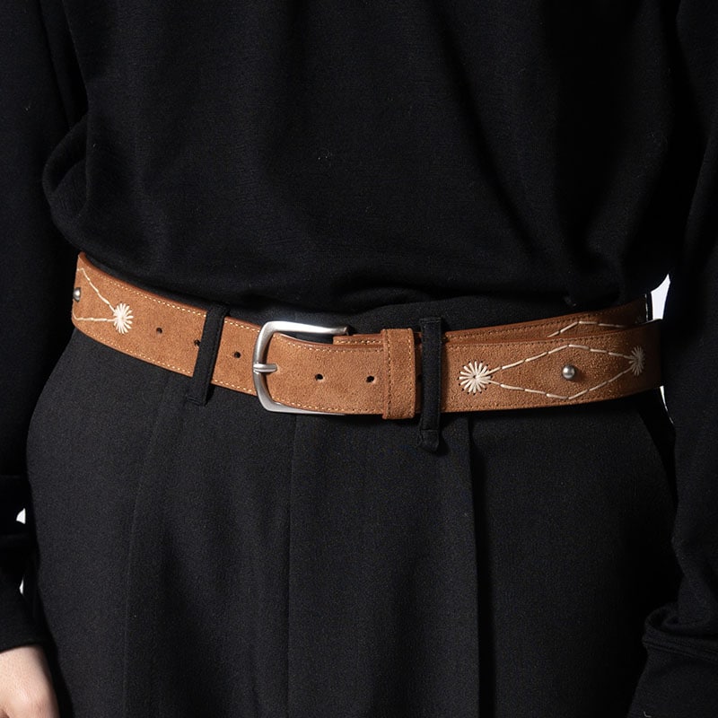 KOOI  STITCH WORK SUEDE BELT BEIGE ONE SIZE