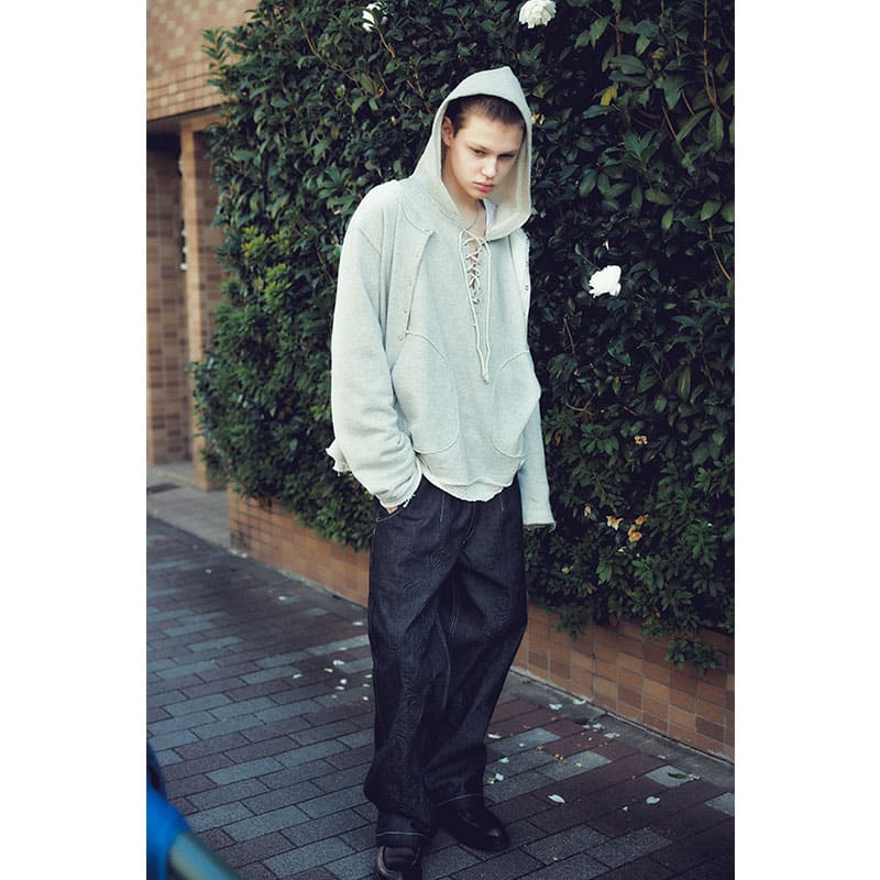 KOOI  MESH LAYER LACE UP HOODIE H.GRAY 1