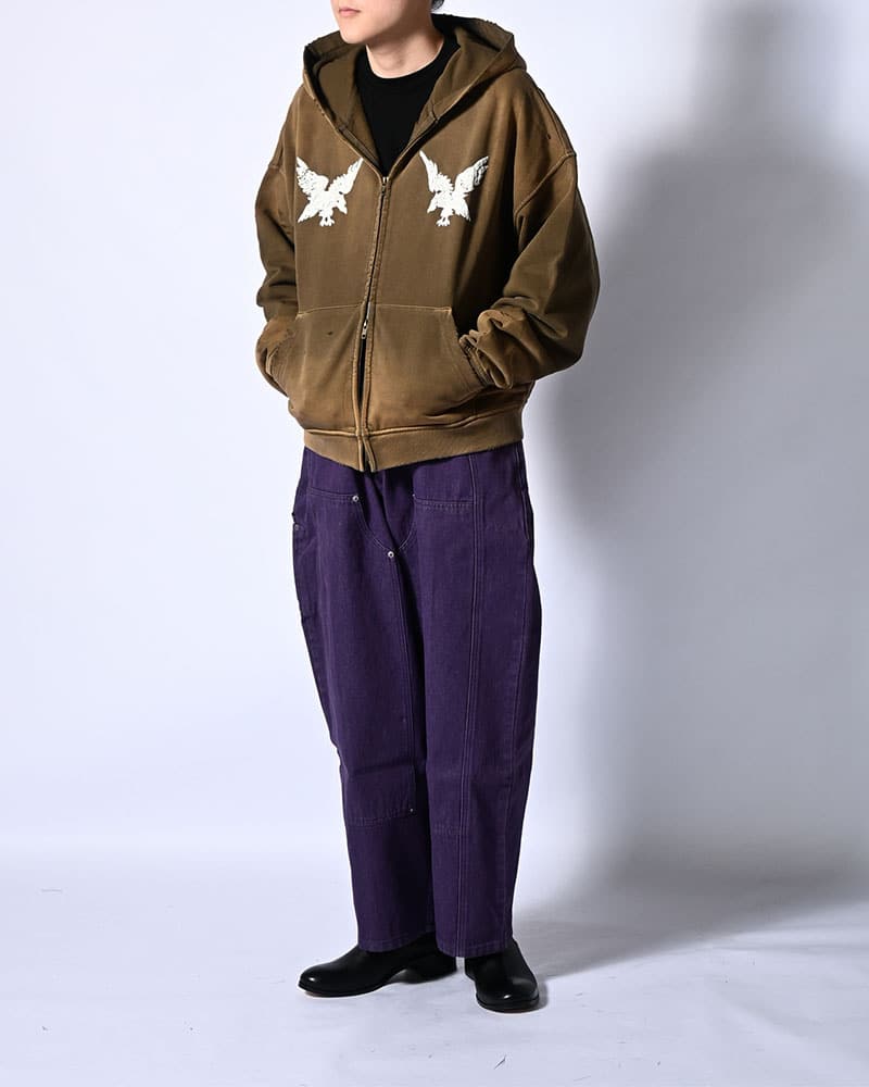 HIGH-GATE  HALF DOUBLE KNEE BAGGY DENIM PURPLE 1