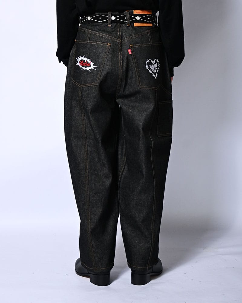 HIGH-GATE  HALF DOUBLE KNEE BAGGY DENIM BLACK 1