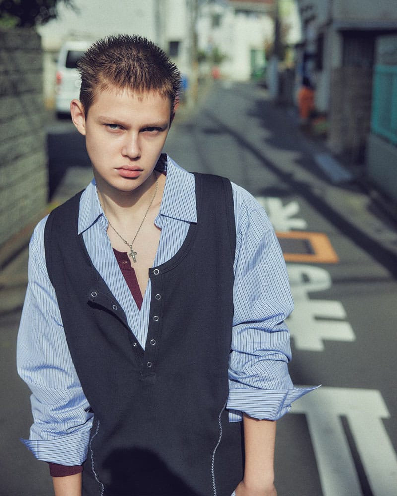 Robert P. Miller×KOOI  STITCH PANEL RIBBED TANKTOP -GRAY- GRAY 1