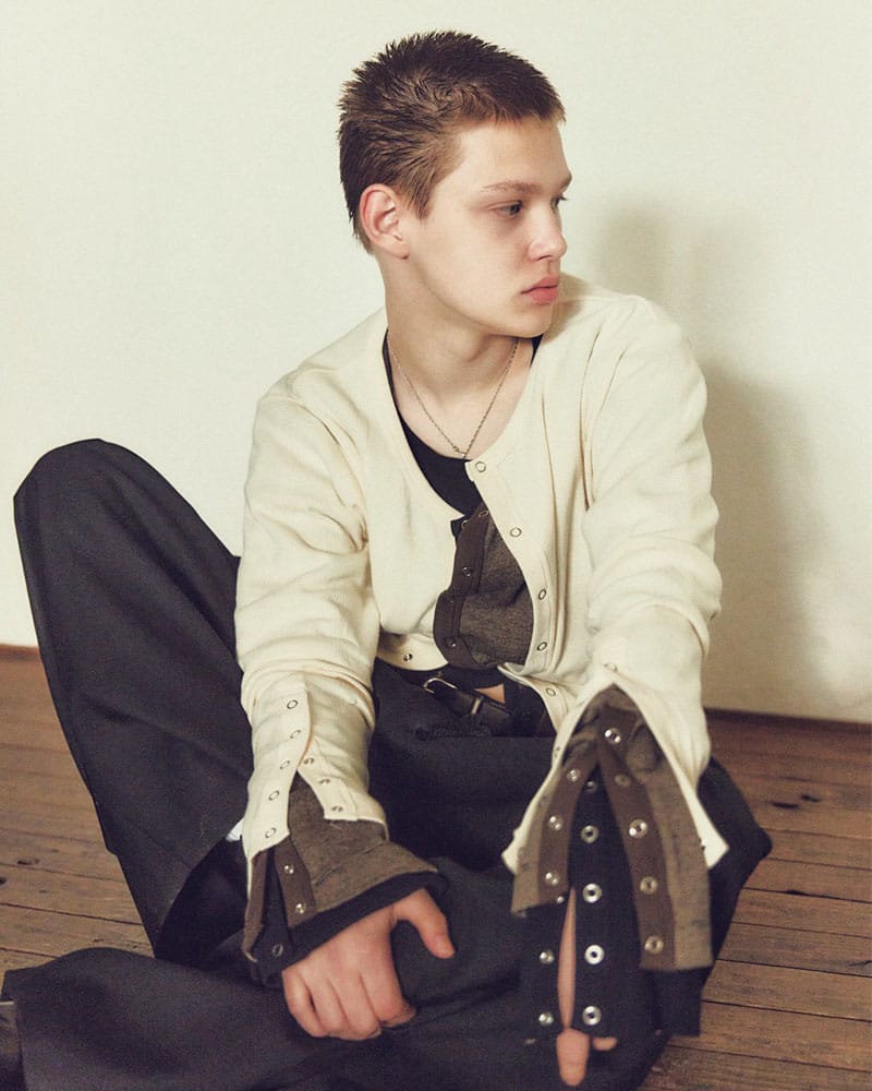 Robert P. Miller×KOOI  STITCH PANEL RIBBED CARDIGAN -IVORY- IVORY 1