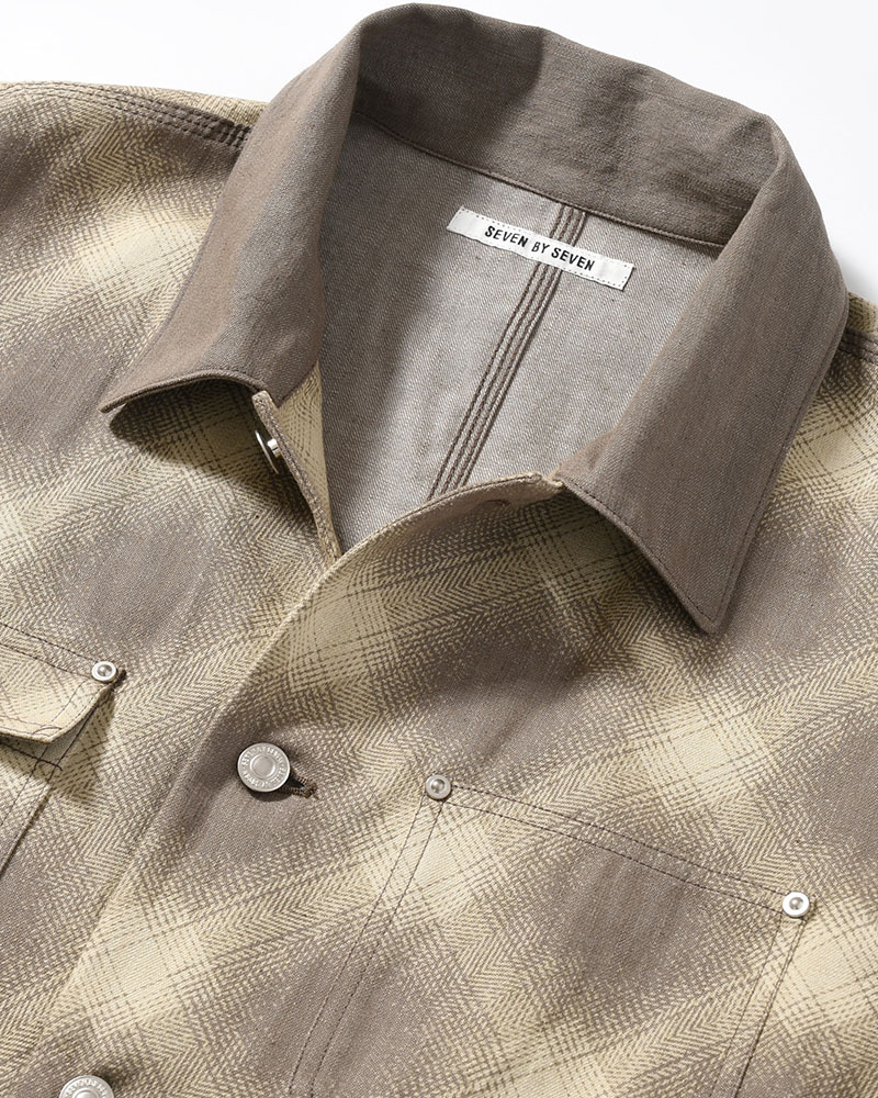 SEVEN BY SEVEN  OMBRE CHECK MICHIGAN CHORE COAT -Discharge printing- -GRAY- GRAY S