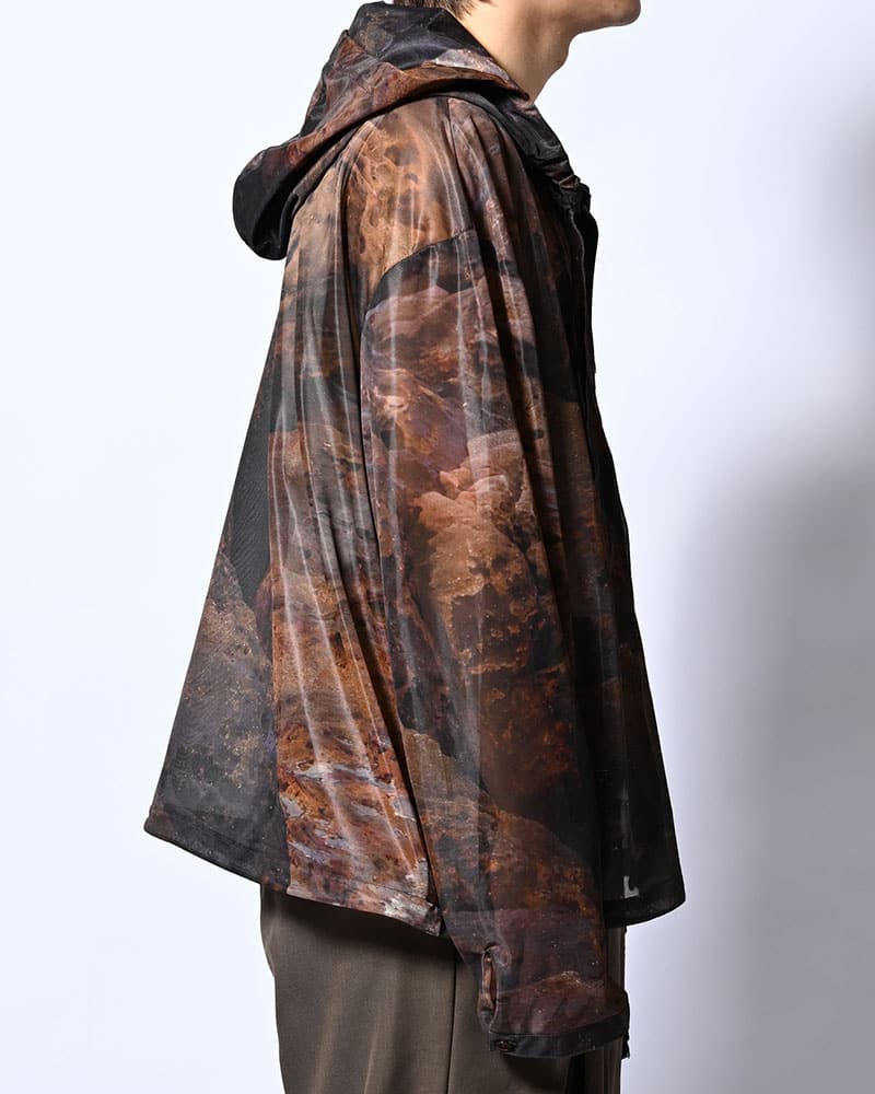 KOOI  NATURE PRINT SHEER ZIP HOODIE -SAND- SAND 1