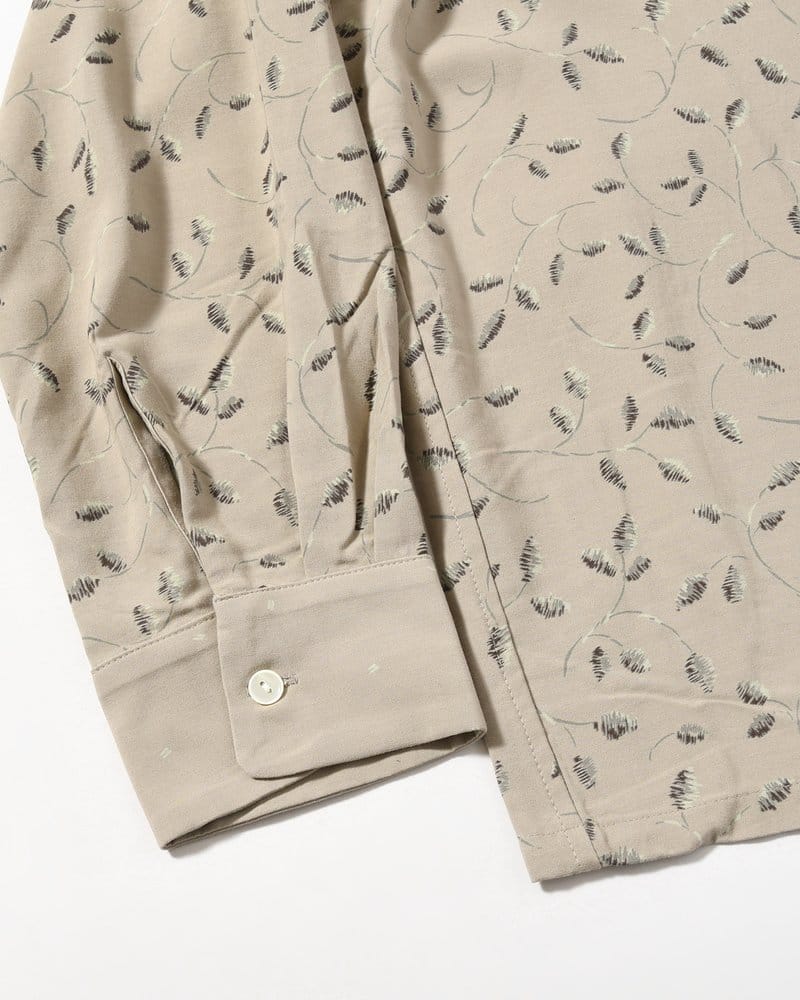 SEVEN BY SEVEN  OPEN COLLAR SHIRTS -Botanical print -GRAY KHAKI- GRAY KHAKI S
