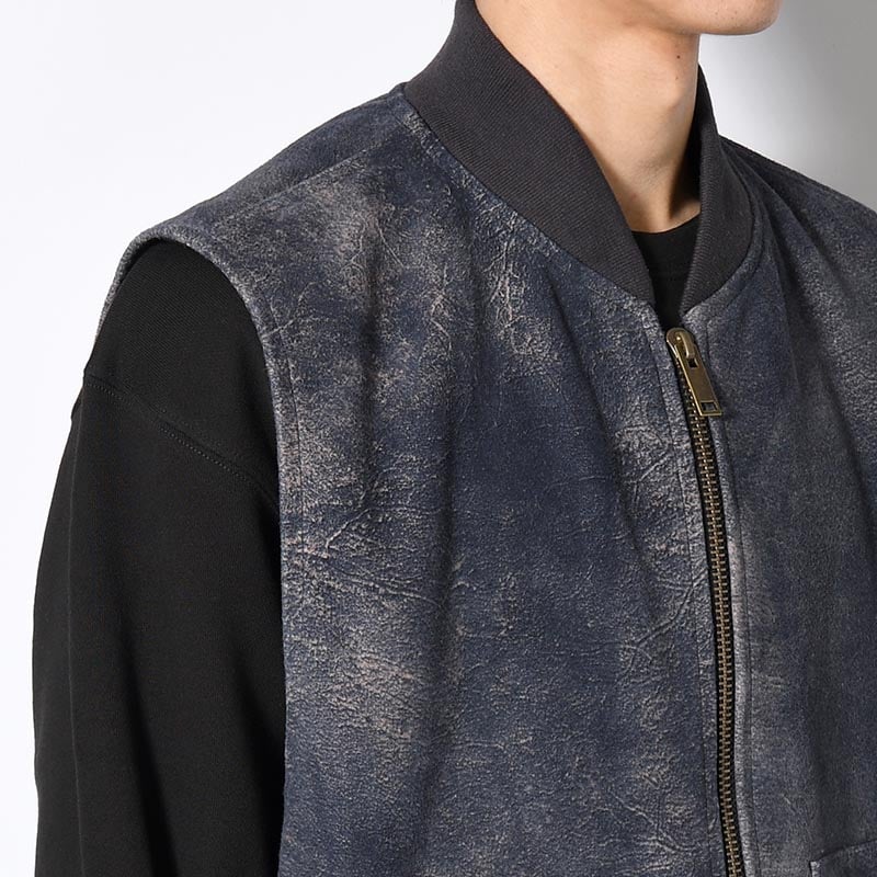 SEVEN BY SEVEN  LEATHER WORK VEST Goat suede Antique finish NAVY S