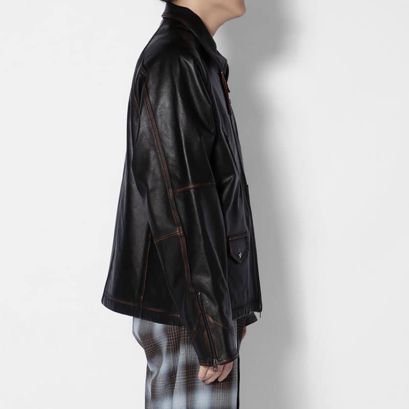 KOOI  D POCKET AGING LEATHER JACKET -BLACK- BLACK 1
