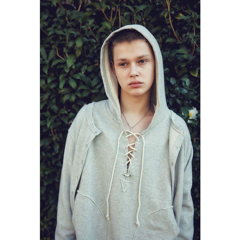 KOOI  MESH LAYER LACE UP HOODIE H.GRAY 1