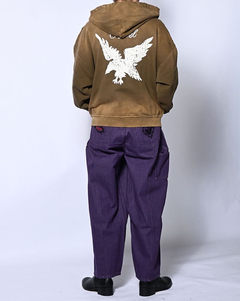 HIGH-GATE  HALF DOUBLE KNEE BAGGY DENIM PURPLE 1