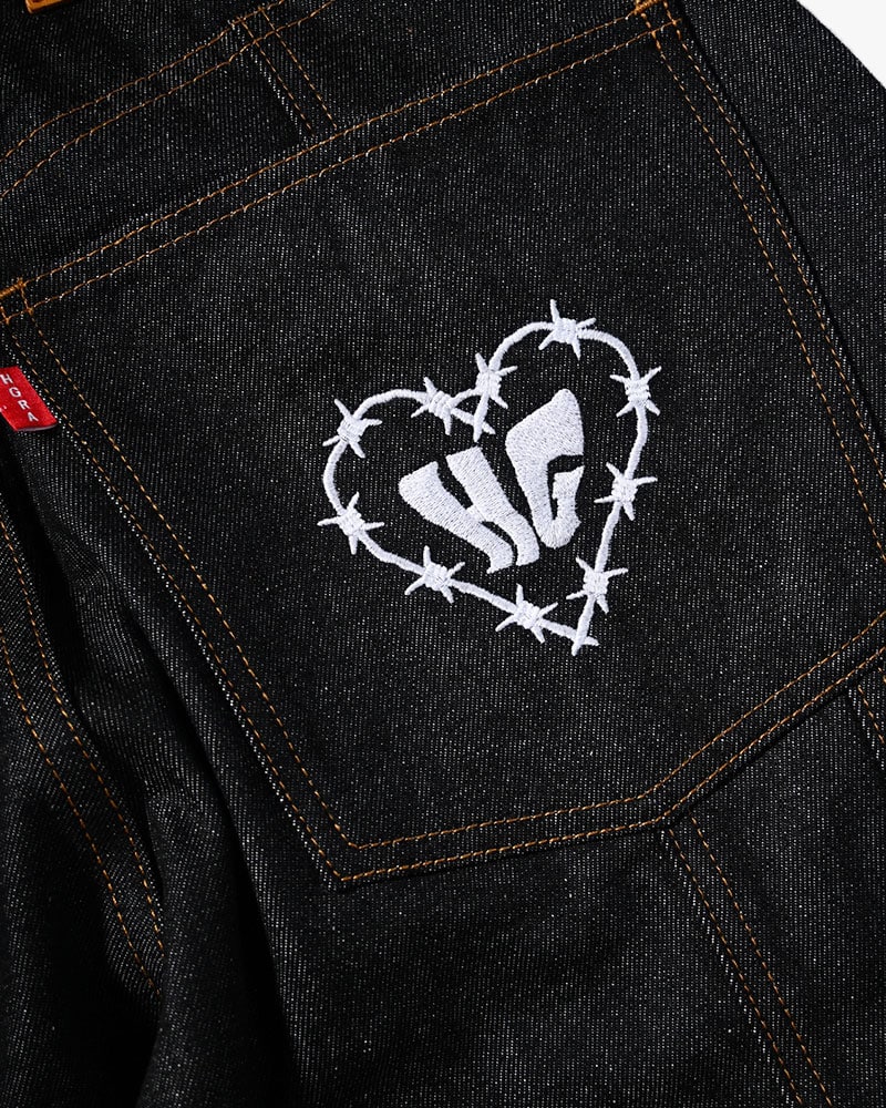 HIGH-GATE  HALF DOUBLE KNEE BAGGY DENIM BLACK 1