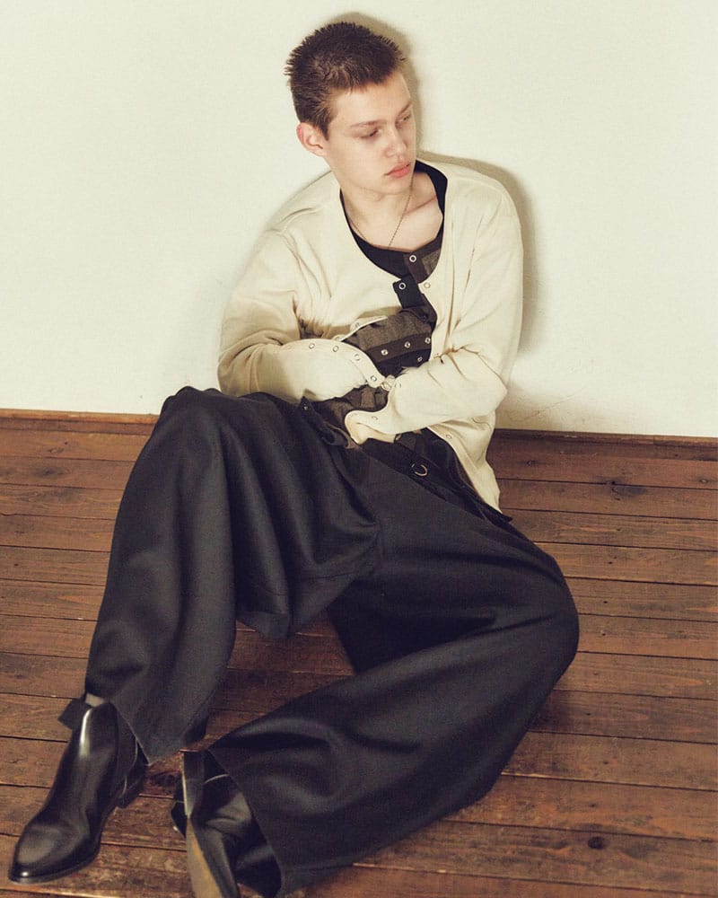 Robert P. Miller×KOOI  STITCH PANEL RIBBED CARDIGAN -IVORY- IVORY 1