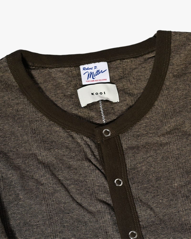 Robert P. Miller×KOOI  STITCH PANEL RIBBED CARDIGAN -BROWN- BROWN 1