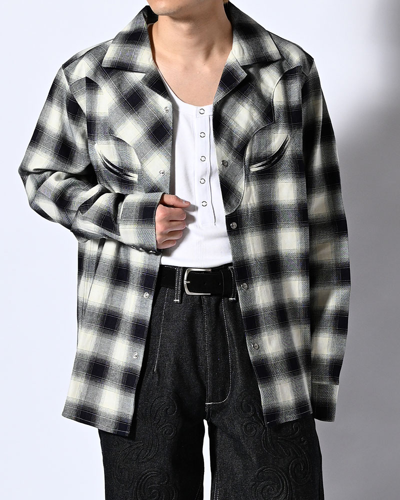 KOOI  INDIGO CHECK WESTERN SHIRTS  -WHITE- WHITE 1