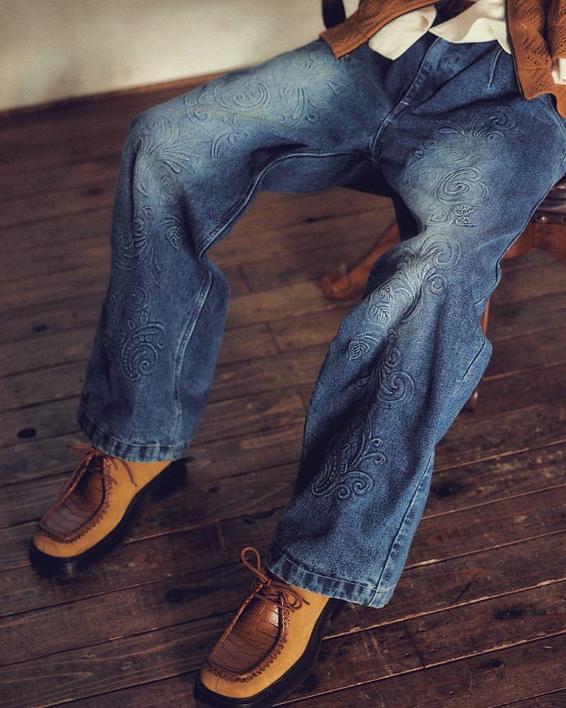 KOOI  EMBOSS DENIM PANTS -W.INDIGO- W.INDIGO 1